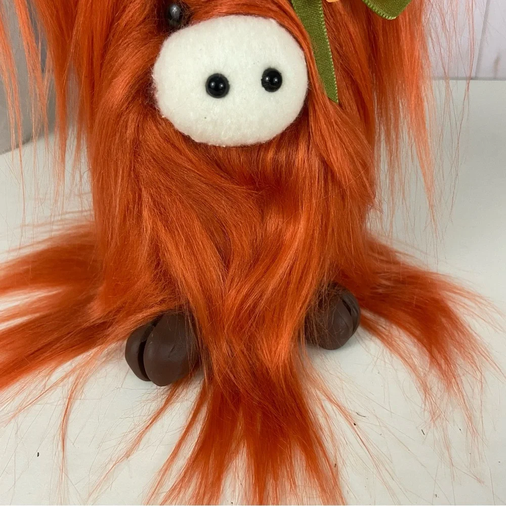 Handmade Highland Cow Rust Faux Fur Leather Ears Clay Hooves Horns Floral Bow - Picture 6 of 13